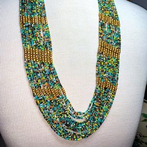 Multicolored multistrand seed bead necklace rainbow
